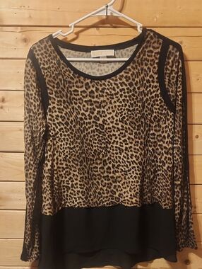 Womens Michael Kors Chiffon-Hem Leopard Print Shirt Size Medium
